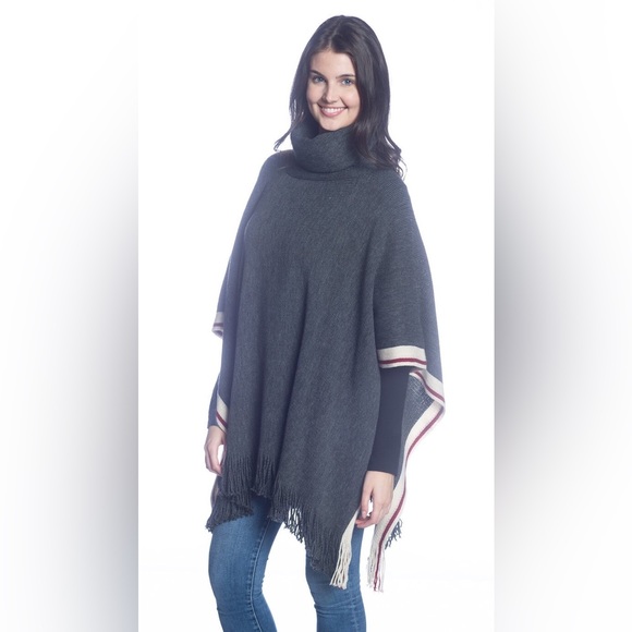 🌟 Cowl Neck Poncho Cape-Charcoal - Picture 1 of 3